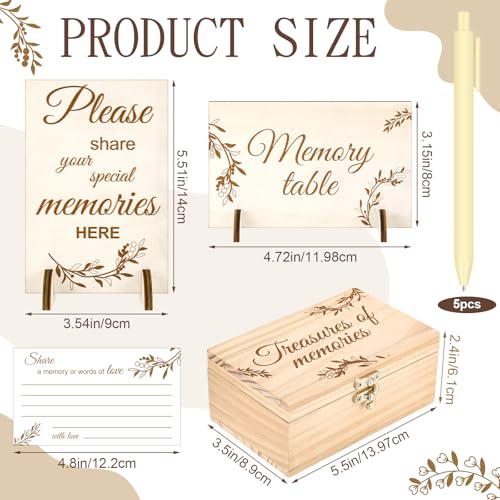 Joottuan Share a Memory Cards Wooden Box for Celebration of Life Decorations with 100 Pcs Funeral Memorial Cards 2 Wood Si...