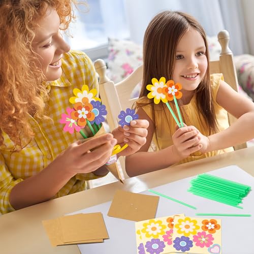 BeYumi Flower Bouquet Craft Kit - 24Pcs Mother's Day Flower Bouquet Craft for Kids Make Your Own Bunch of Flowers Teacher ...