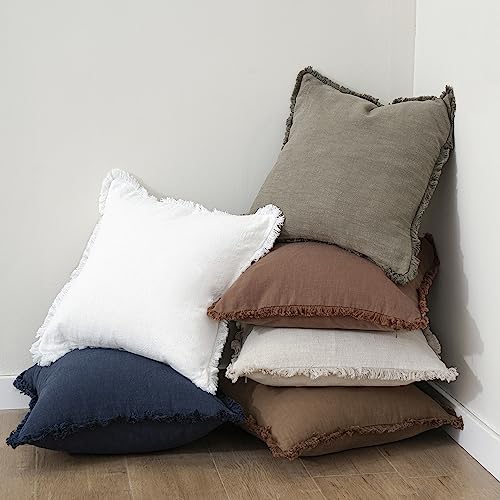 Foindtower Decorative Linen Fringe Lumbar Throw Pillow Covers Cozy Boho Farmhouse Cushion Cover with Tassel Soft Accent Pi...