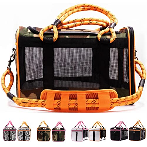 Buddy's Best Airline Approved Pet Carrier – Army Camo & Orange for Dog or Cat, Fits Under Seat, TSA Compliant, Ventilated ...