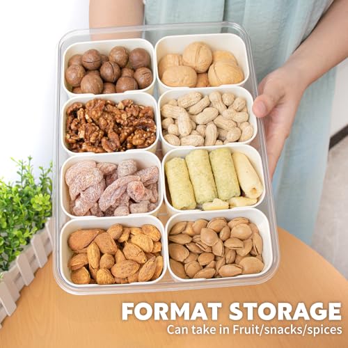 HRXFOZ Divided Serving Tray with Lid and Handle,8 Compartments Snacks Box,Snack Fruit and Veggie Tray,Portable Platter for...