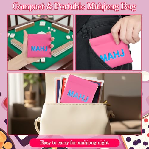 Sunnymove Mahjong Dice Bags 3.8 x 3.9 in PU Squeeze Mahjong Pouch Mini Dice Coin Tiles Purse for Board Game Party Travel(P...