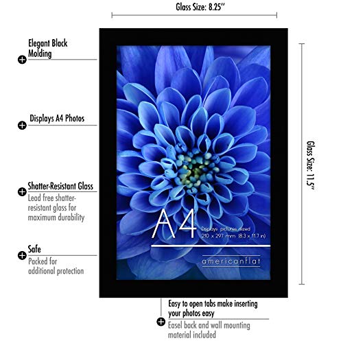 Americanflat A4 Picture Frame with Shatter-Resistant Glass - 8.3x11.7 Frame with Engineered Wood - Signature Collection - ...