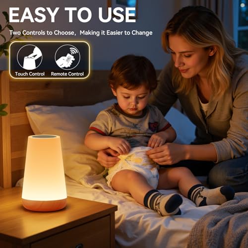 Auxmir LED Night Light Bedside Lamp Touch and Remote Control Dimmable Tabletop 13 RGB Colors Changing 5 Brightness Adjusta...