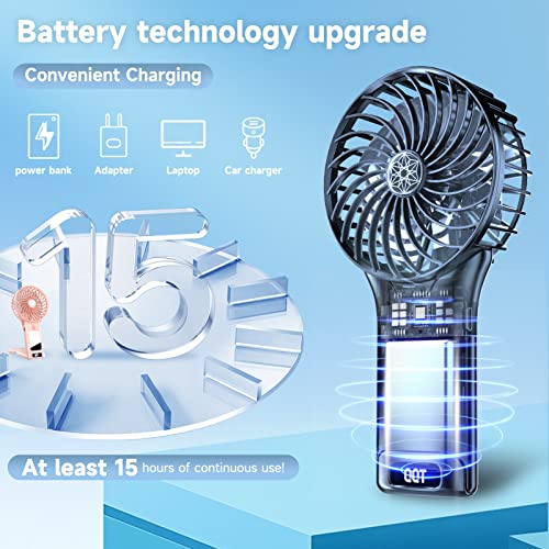 QQT Mini Handheld Fan,4 Speed Adjustable Portable Battery Operated Fans,USB Rechargeable Desk Fan with Mirror,Max 20 Hrs H...