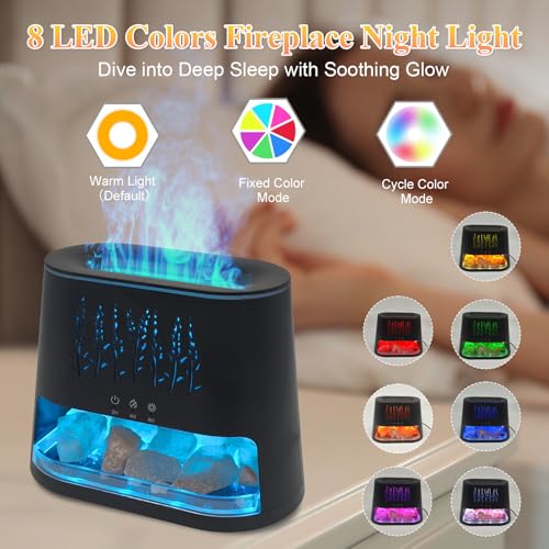 Fireplace Flame Diffuser & Himalayan Salt Lamp, 8 Colors Aromatherapy Diffuser Cool Mist Humidifier with Timer Auto Off Fu...