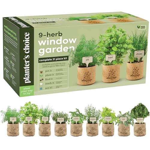 Planters' Choice 9 Herb Indoor Window Garden Kit - House Plants Seeds - Best Unique Gift Ideas for Women, Mom, Friend, He...