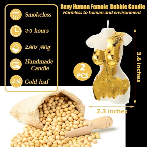 Nuanchu 2 Pcs Female Shaped Soy Wax Scented Candle Woman Bust Candle Handmade Scented Decorative with Gold Foil for Christ...