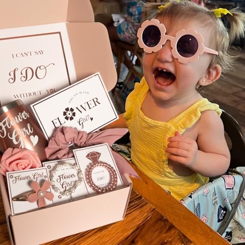 BESZONE Flower Girl Proposal Box 9 Pcs Gift Set Basket, Will You Be My Flower Girl Gift from Bride, Cup Sunglasses Bracele...