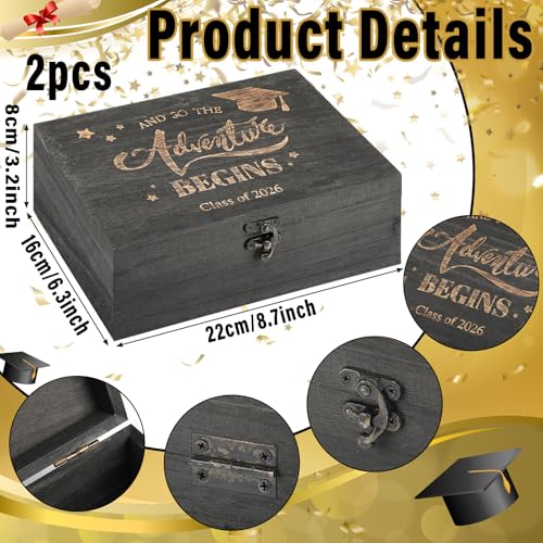 BreezeHug 2 Pcs Class of 2026 Graduation Keepsake Box Senior 2026 Gift Memory Chest Wooden Box with Hinged Lid Engraving G...