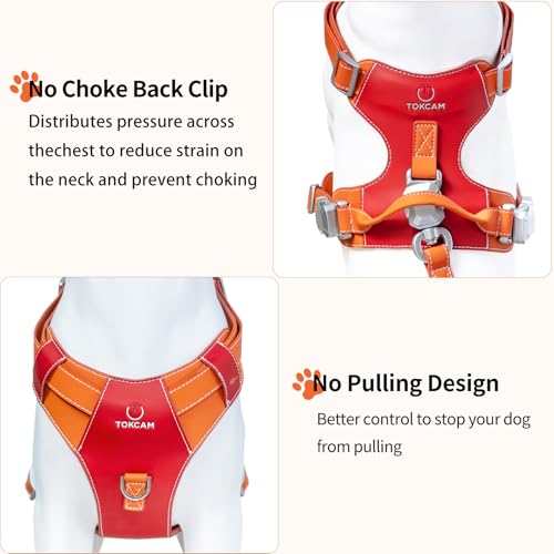 Tokcam Magnetic Dog Harness and Leash Set with Quick Release Buckle, Easy On & Off Faux Leather Puppy Harness with Leash, ...