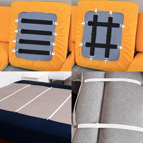 Sofa Cover Holder Straps Suspenders, Sofa Couch Covers Clip Fasteners, Adjustable Elastic Straps for Sofa Seat Recliner Sl...