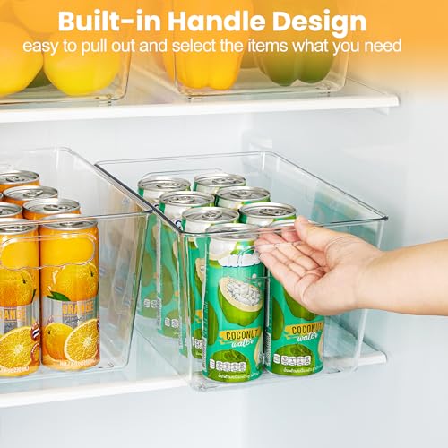 YIHONG 6 Pack Clear Pantry Organizer Bins, Plastic Containers with Handle for Kitchen,Freezer,Cabinet,Closet,Bathroom Unde...
