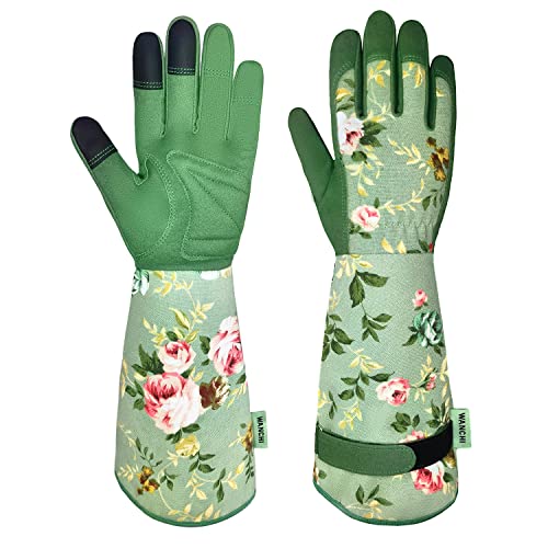 WANCHI Gardening Gloves for Women, Comfortable Floral Long Sleeve Garden Gloves for Gardening and Outdoor Work, Durable Le...