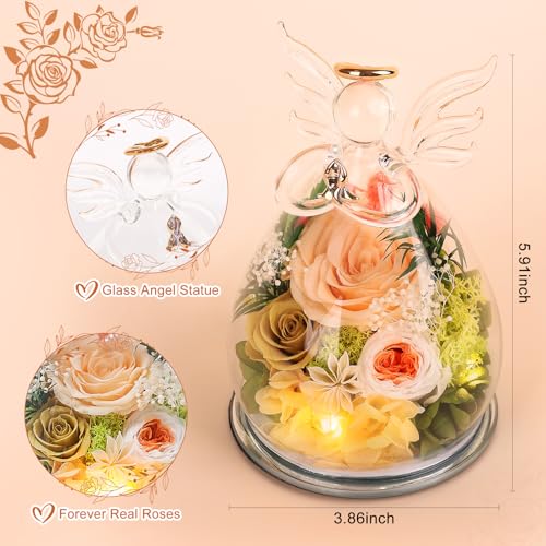 Gifts for Mom Mothers Day Birthday Gifts for Women Preserved Rose Forever Flower in Glass Angel Figurines Fresh Flowers fo...