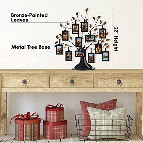 Americanflat Family Tree Picture Frame - Includes 12 Hanging 2x3 Picture Frames - Adjustable Ribbon Tassels - Ideal as Mot...