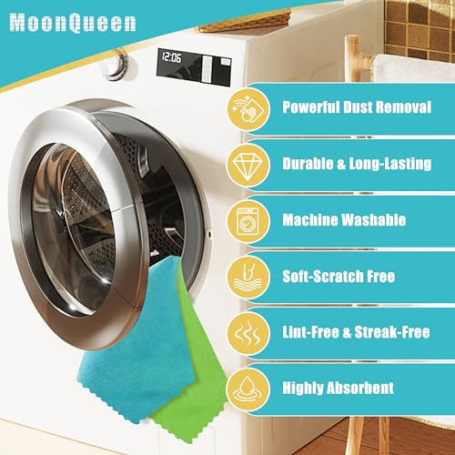 MOONQUEEN 12 Pack Microfiber Cleaning Cloth - Reusable Cleaning Rag, Fast Drying Cleaning Towels,12"X12", Green/Blue/Yello...