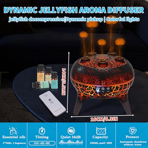BOHOFAM Jellyfish Essential Oil Diffuser 250ML,Aroma Diffuser Hears Sound to Spray Dancing Jellyfish Mist,7 Colorful Light...