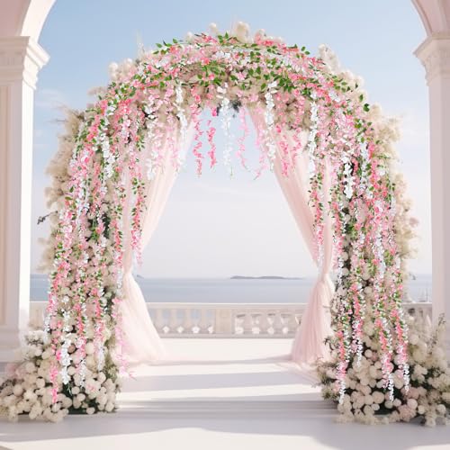 Thiccywoov 4pcs Wisteria Artificial Flowers Garland, 7.2Ft/Piece Wisteria Hanging Flowers Garland for Wedding Arch Decorat...