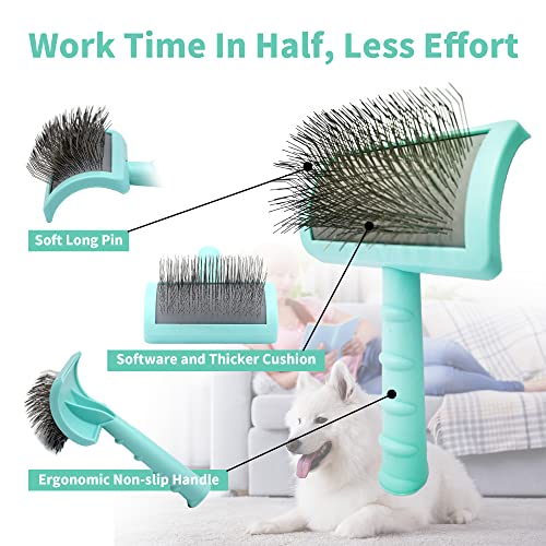 Neathoiho Large Slicker Brush & Green-comb Value Kit, Extra Long Pin Dog Grooming Brush for Curly Hair Goldendoodles, Remo...