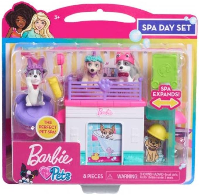 Barbie Pets Spa Day Playset, 8 Piece Connectible Playset with Pet Figures and Accessories, Kids Toys for Ages 3 Up by Just...