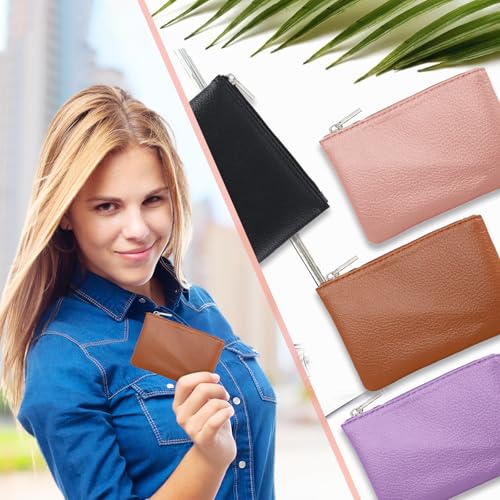 4 Pack Leather Zipper Coin Purse, Portable PU Leather Coin Purse,Mini Coin Pocket Pouch Change Holder, Coin Pouch with Zip...