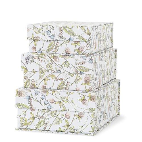Soul & Lane Decorative Cardboard Storage Boxes, Set of 3 Floral Pattern Keepsake Boxes with Magnetic Closure, Nesting Memo...