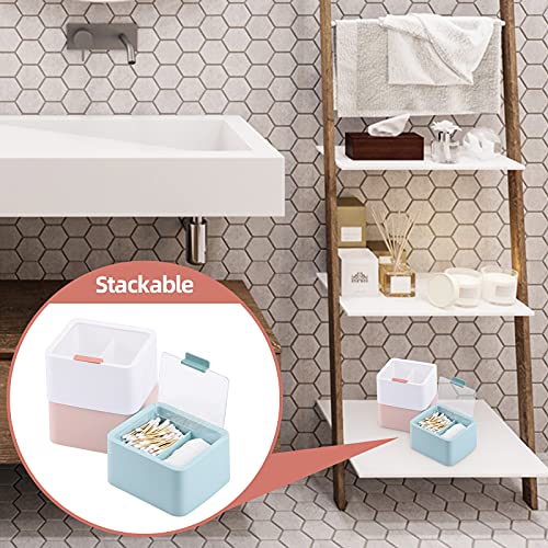 Tecbeauty Large Qtips Holder - 2 Grids Cotton Swabs Dispenser Bathroom Organizer Cotton Balls, Pads Storage Canisters, Hin...