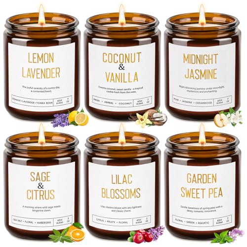 Candles for Home Scented - 6 Pack Soy Candles Non Toxic, Spring Scented Candles with Lavender,Coconut,Jasmine,Sage,Lilac B...