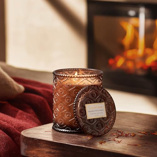 LA JOLIE MUSE Hearth & Velvet Flames Candle - Saffron, Clove, Vanilla | 6 oz Natural Soy Wax | 40 Hours Clean Burn | Elega...