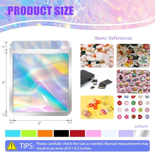 JETMORE 100 pcs Holographic Mylar Bags, Resealable Packaging Bags for Small Business, Freshie Supplies, Candy Sample Jewel...