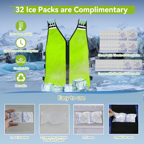 KkaFFe Cooling Vest for Hot Weather, Adjustable Cooling Jacket Safety Vest/Running Lightweight Vest/Reflective Vest/Ice Vest