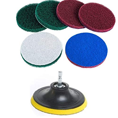 DUOSHIDA 4 Inch Drill Powered Brush Tile Scrubber Scouring Pads Cleaning Kit, 2 Different Stiffness, 4-Inch Disc Pad Holde...
