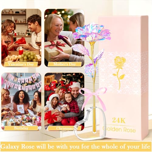 Mothers Day Mom Gifts for Women Grandma, Artificial Forever Birthday Flowers Galaxy Glass Eternal Roses with Heart Shaped ...