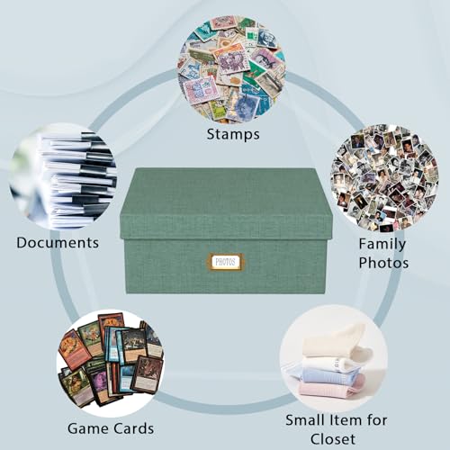 Decorative Photo Storage Box - Linen Photo Box Organizer with Dividers, Fits Holds Up to 1700 Pictures and 4x6 Photos, Mem...