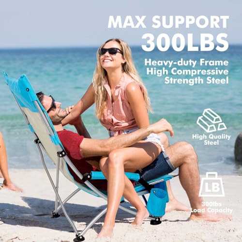 AKSOUL Folding Beach Chair for Adults: Low/High Back Chairs with Carry Bag - Extra Wide Seat Chair with Comfortable Pillow...