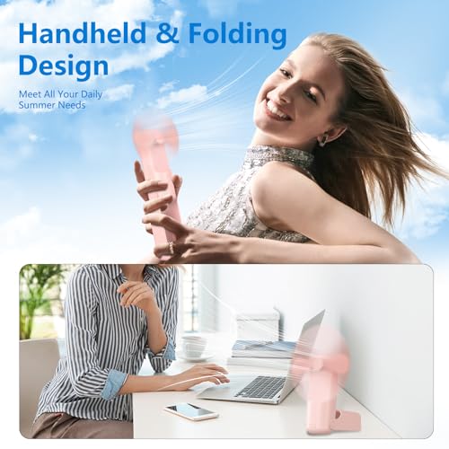 VanSmaGo 3 Pcs Portable Handheld Fans, 3 IN 1 USB-C Rechargeable [10H Working time] Mini Fan with 3 Speed, Flashlight, Lan...