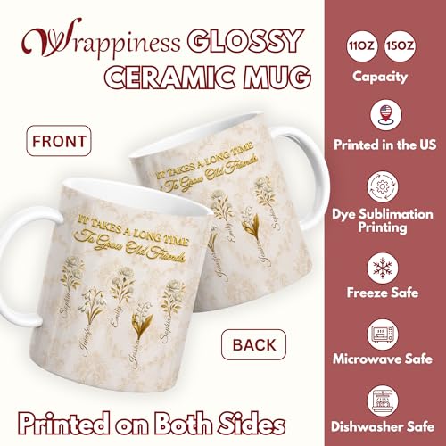 Wrappiness Vintage Friend Coffee Mug, Personalized Floral Name Cup, Unique Gift for Bestie Sister Friends on Birthday, Fri...