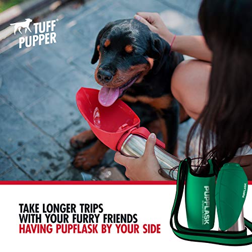 Tuff Pupper PupFlask Insulated Neoprene Dog Water Bottle Holder Sling with Wide Adjustable Shoulder Strap, Great for Trave...