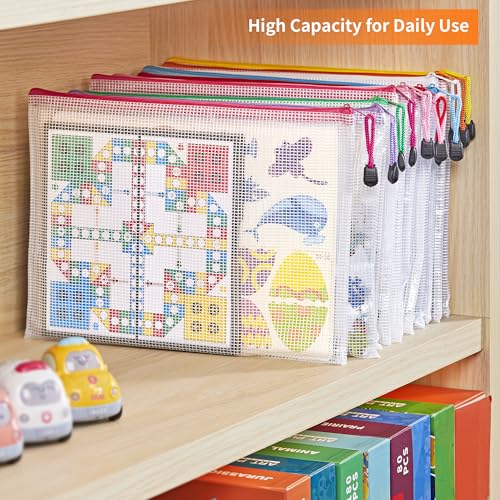 JARLINK A4 Letter Size 24 Pack 10 Colors Zipper Mesh Document Pouch, Mesh Bags for Board Games & Puzzles, Waterproof Docum...