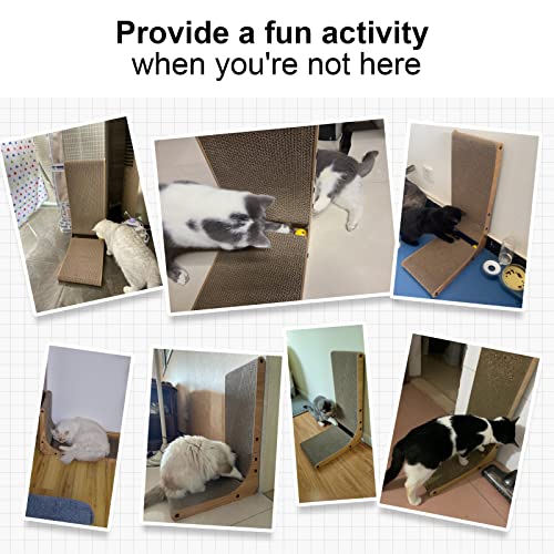 FUKUMARU Cat Scratcher, 26.8 Inch L Shape Cat Scratch Pad Wall Mounted, Cat Scratching Cardboard with Ball Toy for Indoor ...