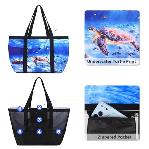 Fomaris Mesh Beach Bag - Large Beach Tote with Zipper Pocket, Toys Pool Bag for Family Travel Vacation Cruise Essentials
