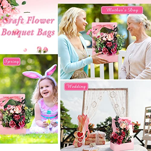 Teling 12 Pcs Mother's Day Flower Boxes for Arrangements Paper Pink Flower Gift Bags for Bouquets Portable Waterproof Flor...