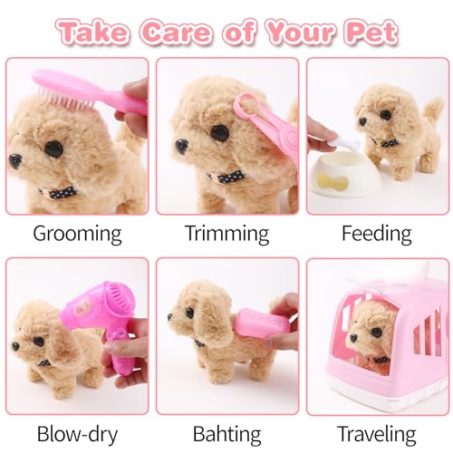 Volmop 14PCS Dog Toys for Kids, Walking Barking Electronic Interactive Plush Puppy Toy with Carrier and Accessories, Pet C...