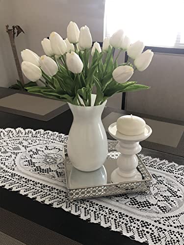 Beferr White Tulips Artificial Flowers 18Pcs Faux Silk Tulip Real Touch Tulip Fake Flowers Bouquets Arrangements for Mothe...