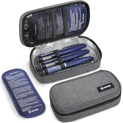 AUVON Insulin Cooler Travel Case with 2 x 160g Ice Packs, 10–11 Hour Cooling, Compact Insulated Diabetic Medication Bag Fi...