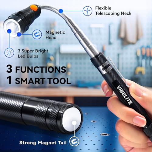 VIBELITE Extendable Magnetic Flashlight with Telescoping Magnet Pickup Tool-Cool Gadget Gifts for Men, Women, Him, Teen Bo...