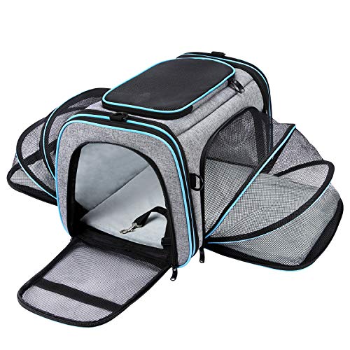 Airline Approved Pet Carrier, Large Soft Sided Pet Travel TSA Carrier 4 Sides Expandable Cat Collapsible Carriers with Rem...