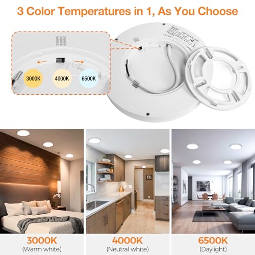 8PACK LED Flush Mount Ceiling Light Fixture, 3000K-4000K-6500K & 100W Equivalent Modern Kitchen Recessed Ceiling Lamp 15W ...