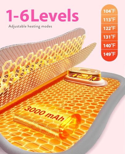 Electric Heating Pad, Portable Cordless Menstrual Heating Pad with 6 Heat Levels and 6 Massage Modes, Fast Large Heating B...